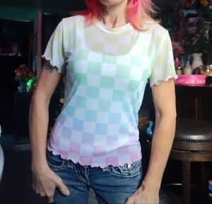 Ragstock Rainbow Checkered Pattern Top